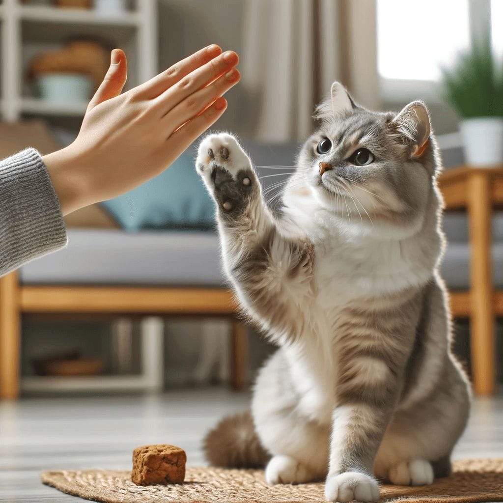 A cat doing a high five 