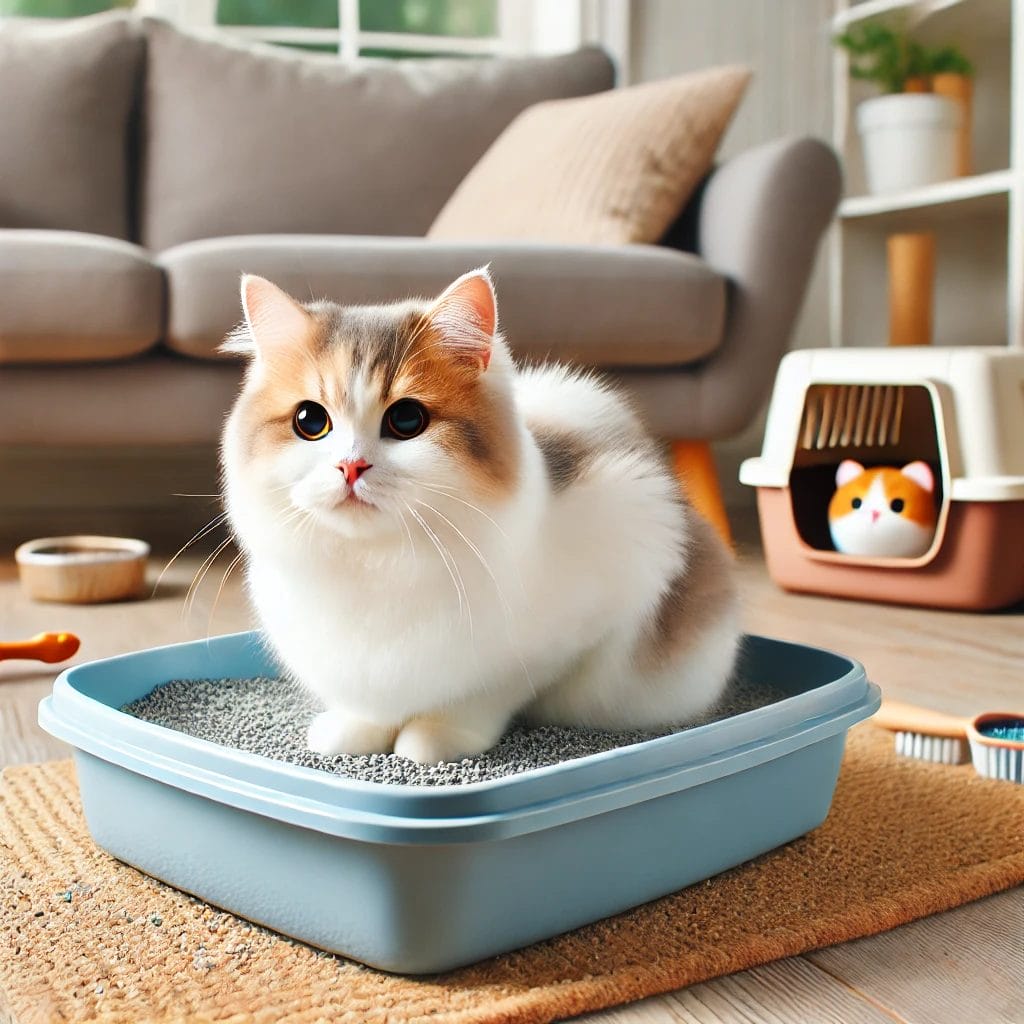 AI image of cat using a cat litter 