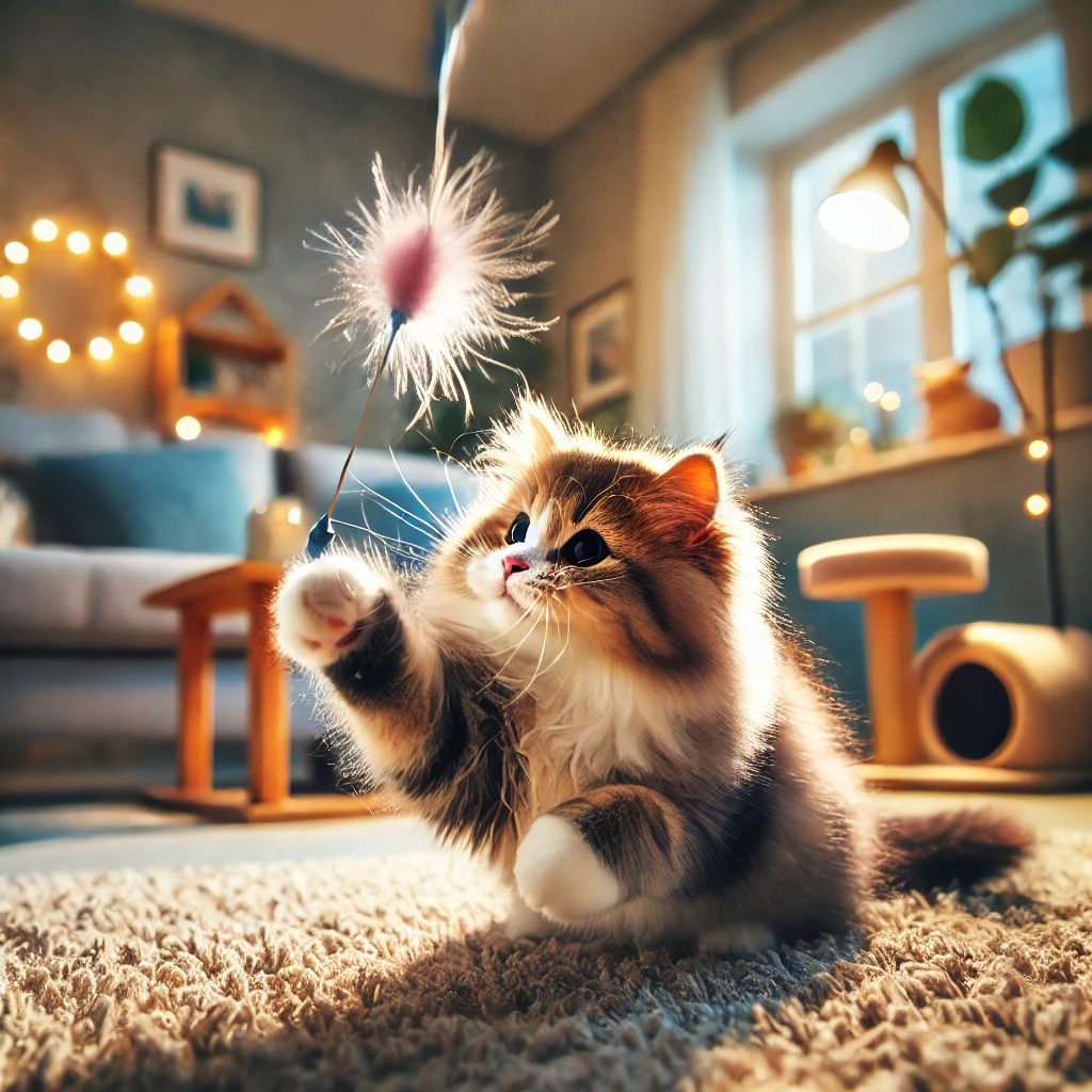 kitten playing with toy 